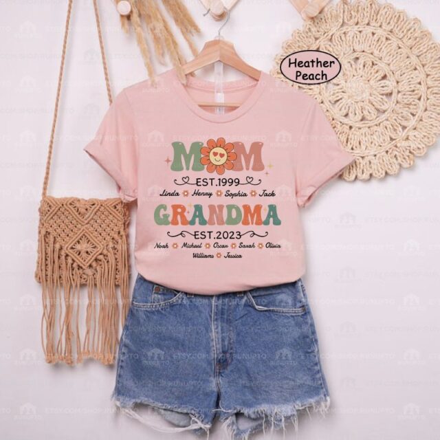 First Mom Now Grandma Shirt – Personalized with Kids & Grandkids Names