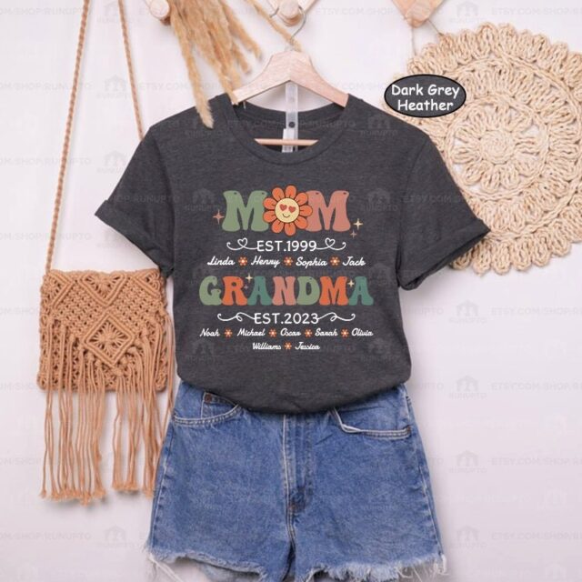 First Mom Now Grandma Shirt – Personalized with Kids & Grandkids Names