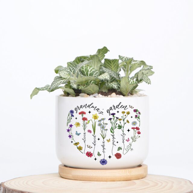 Personalized Grandma Plant Pot – Birth Month Flowers Garden Gift