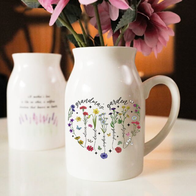 Custom Grandma Garden Vase – Birth Month Flowers with Grandkid Names