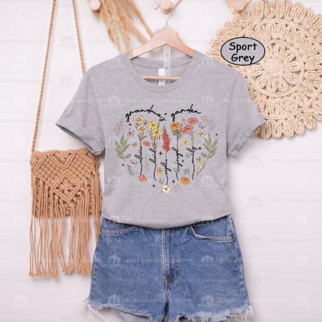 Custom Birth Month Flower Shirt for Grandmother – Mimi, Nana, Gigi Garden Gift for Mother’s Day