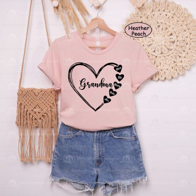 Custom Grandma Heart Shirt – Kids’ Names Mother’s Day Gift