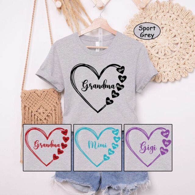 Custom Grandma Heart Shirt – Kids’ Names Mother’s Day Gift