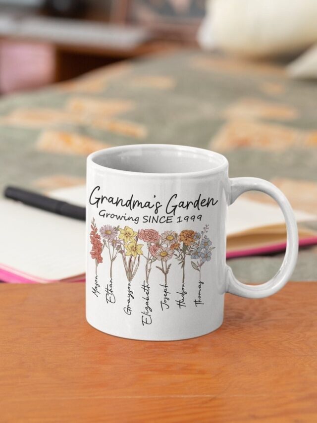 Custom Birth Month Flowers Grandma Vase – Personalized Grandma’s Garden with Grandkids’ Names