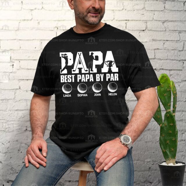 Best Dad By Par Golfer Shirt with Grandkids Names – Father’s Day Gift for Grandpa