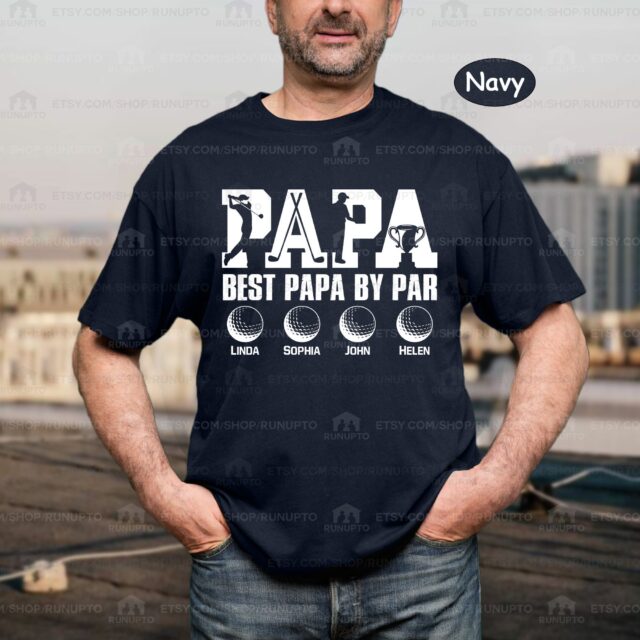 Best Dad By Par Golfer Shirt with Grandkids Names – Father’s Day Gift for Grandpa