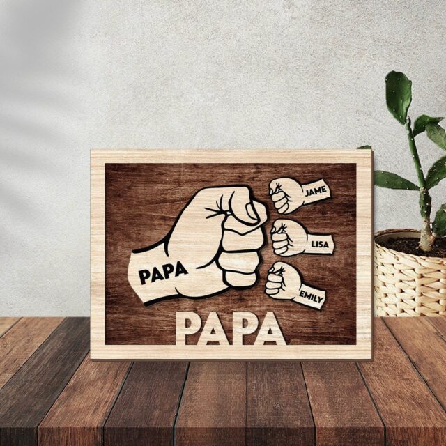 Custom Dad Fist Bump Wood Sign – Personalized Grandpa Gift with Grandkids’ Names