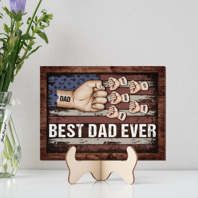 Custom Dad Fist Bump Wood Sign – Best Dad Ever Gift
