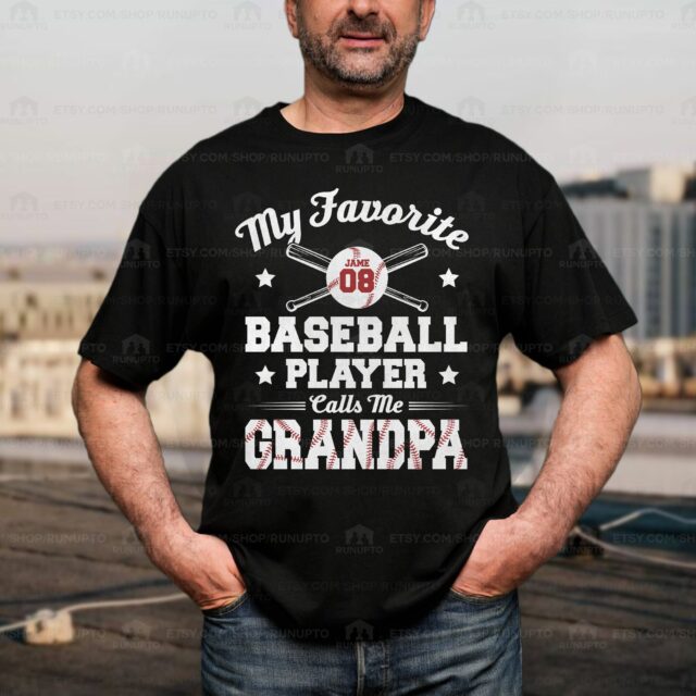 My Favorite Baseball Player Calls Me Papa Shirt – Custom Baseball Dad Tee