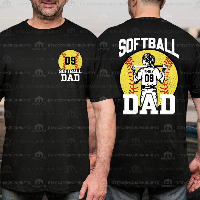 Custom Softball Dad Shirt – Personalized Name & Number Softball Tee for Father’s Day