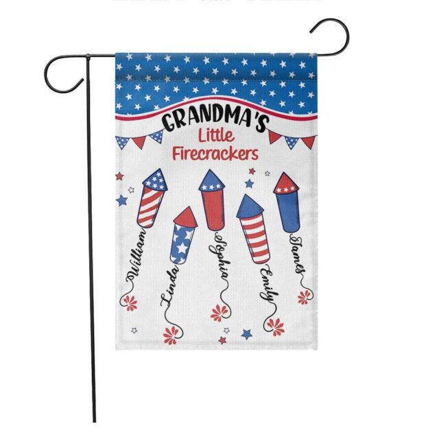 July 4th Garden Flag – Custom Independence Day Flag for Grandma’s Firecracker Gift