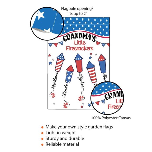 July 4th Garden Flag – Custom Independence Day Flag for Grandma’s Firecracker Gift