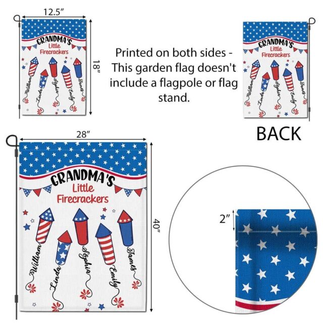 July 4th Garden Flag – Custom Independence Day Flag for Grandma’s Firecracker Gift