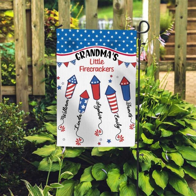 July 4th Garden Flag – Custom Independence Day Flag for Grandma’s Firecracker Gift