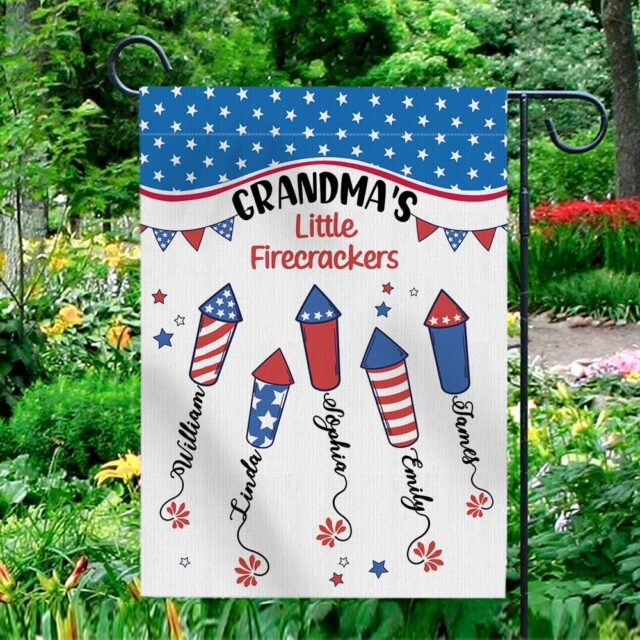 July 4th Garden Flag – Custom Independence Day Flag for Grandma’s Firecracker Gift