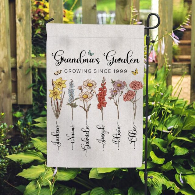 Grandma’s Garden Flag – Custom Birth Month Flower with Name for July 4th