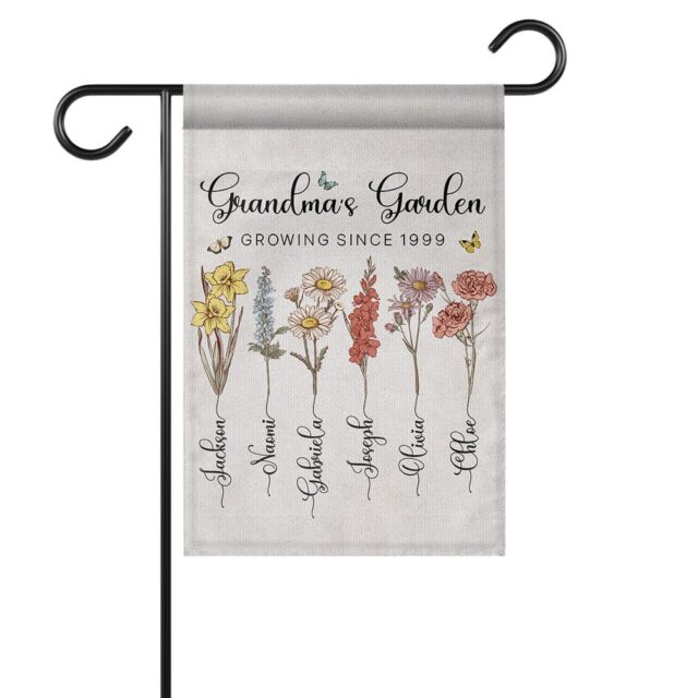 Grandma’s Garden Flag – Custom Birth Month Flower with Name for July 4th