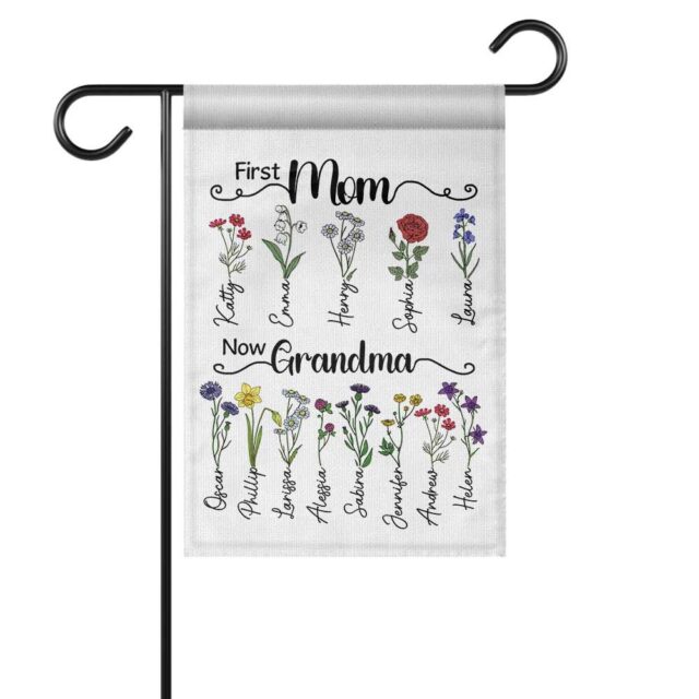 July 4th Garden Flag – Custom Birth Month Flower with Name for Nana