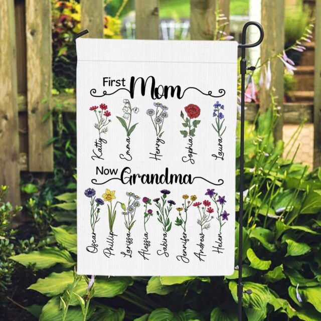 July 4th Garden Flag – Custom Birth Month Flower with Name for Nana