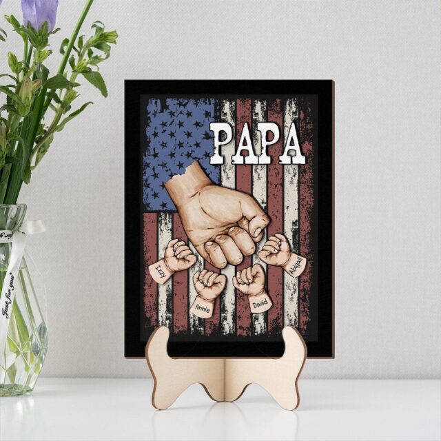 Custom Fist Bump Dad Wood Sign – Father’s Day Gift with Grandkids’ Names