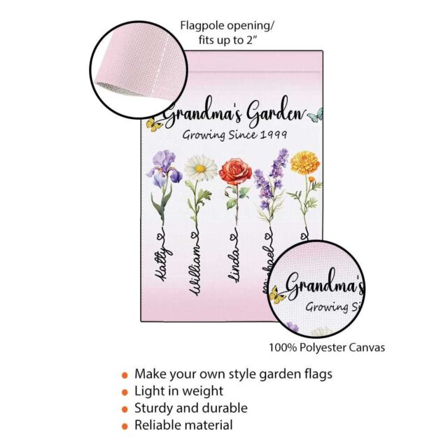 July 4th Garden Flag – Custom Birth Month Flower with Name for Grandma