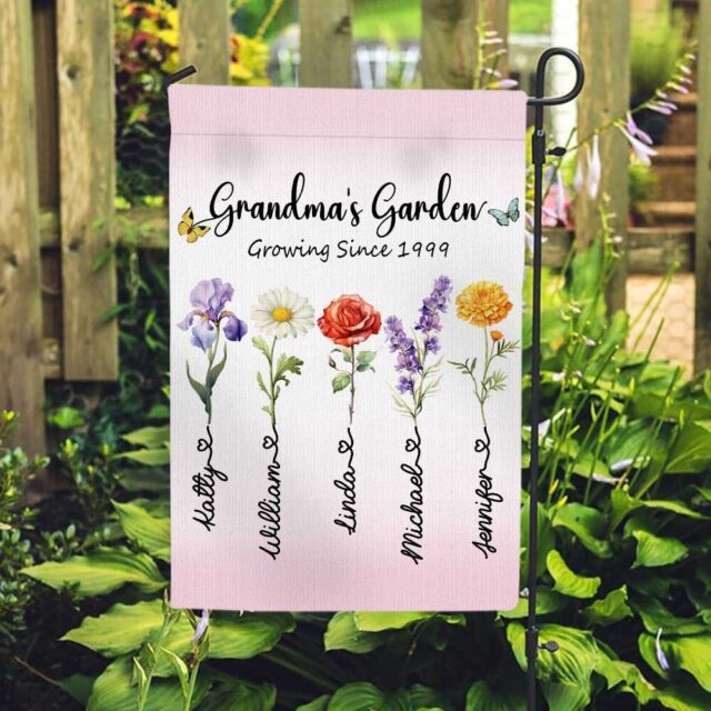July 4th Garden Flag – Custom Birth Month Flower with Name for Grandma