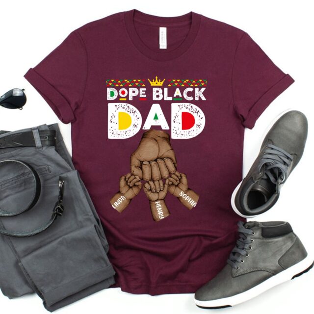 Dope Black Dad Shirt – Best Dad Ever with Fist Bump & Grandchild Names for Father’s Day