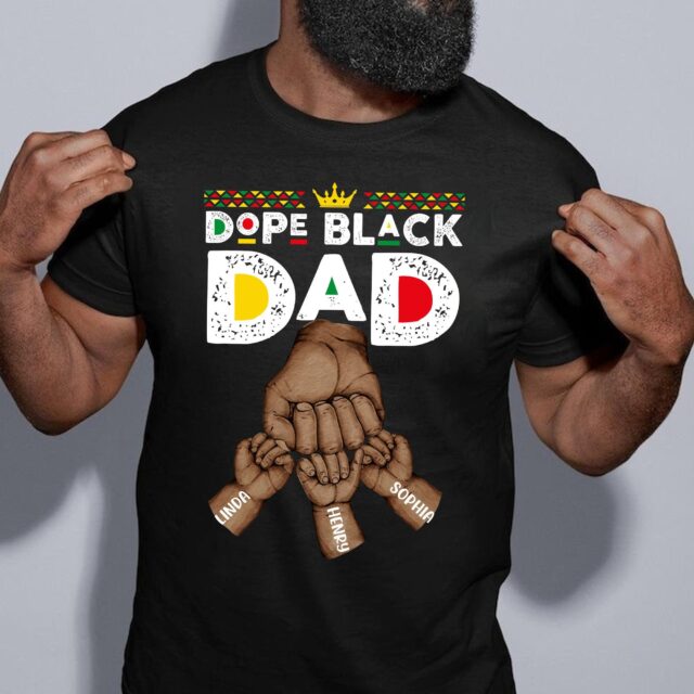 Dope Black Dad Shirt – Best Dad Ever with Fist Bump & Grandchild Names for Father’s Day
