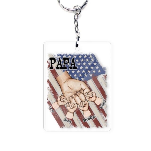 Personalized Papa Keychain – Custom Dad Raised Fist Bump Gift