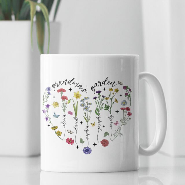 Custom Grandma Garden Vase – Birth Month Flowers with Grandkid Names