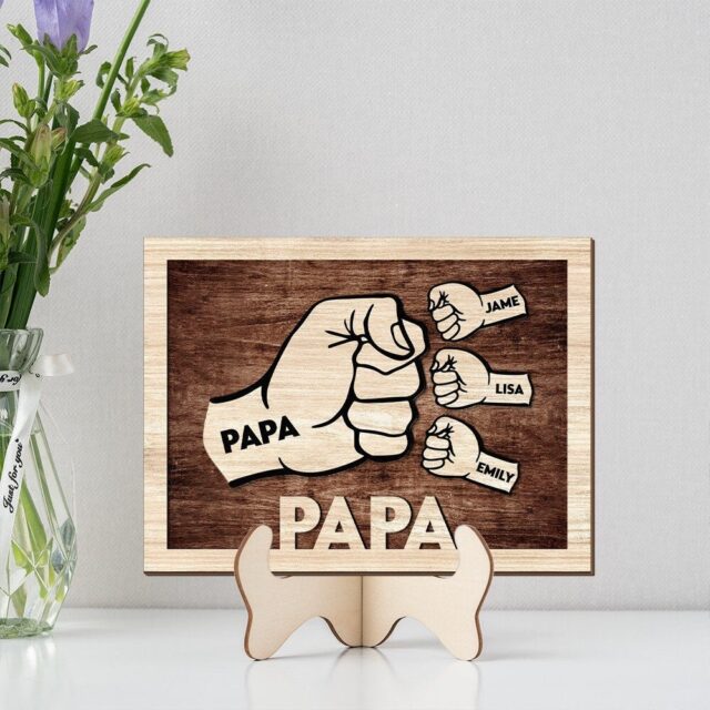 Custom Dad Fist Bump Wood Sign – Personalized Grandpa Gift with Grandkids’ Names