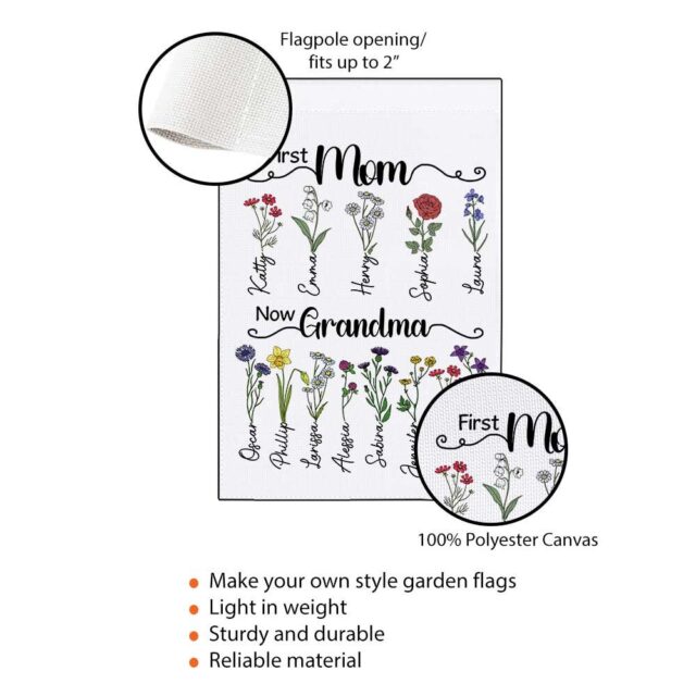 July 4th Garden Flag – Custom Birth Month Flower with Name for Nana