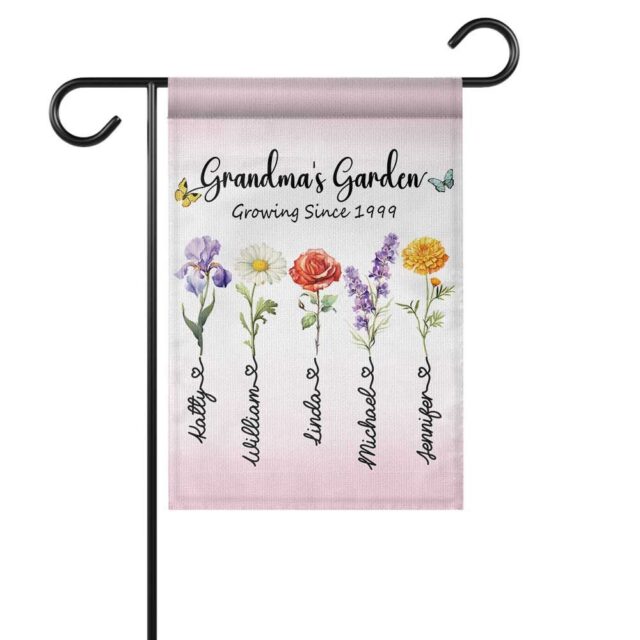 July 4th Garden Flag – Custom Birth Month Flower with Name for Grandma