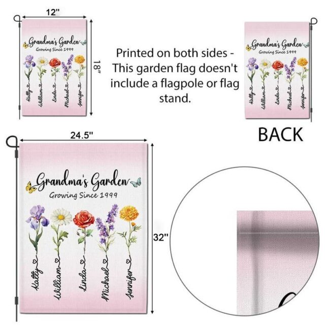 July 4th Garden Flag – Custom Birth Month Flower with Name for Grandma
