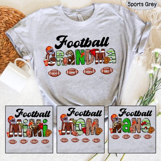 Football Grandma Shirt – Custom Name Football Season Tee for Nana & Family