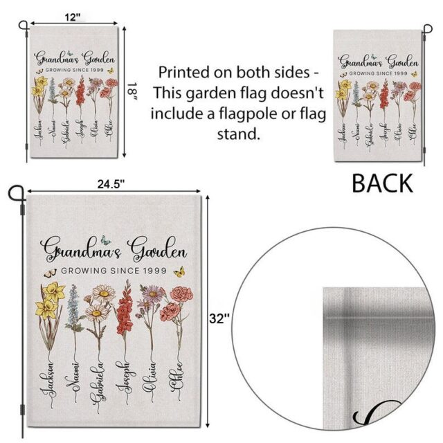 Grandma’s Garden Flag – Custom Birth Month Flower with Name for July 4th