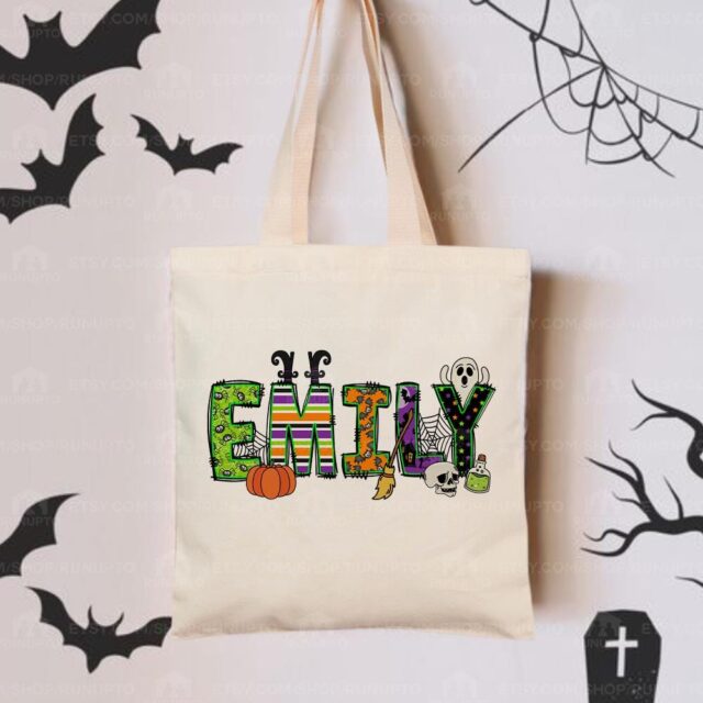 Custom Halloween Tote Bag with Kids Names – Trick or Treat Gift