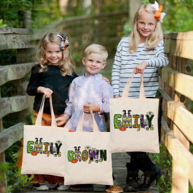 Custom Halloween Tote Bag with Kids Names – Trick or Treat Gift