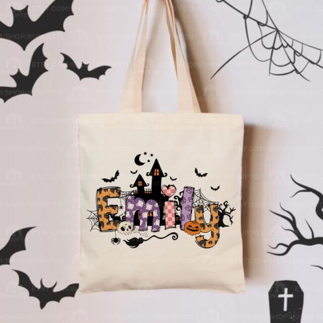 Custom Halloween Tote Bag with Kids Names – Trick or Treat Gift