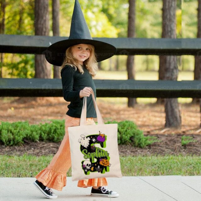Custom Halloween Tote Bag with Kids Names – Trick or Treat Halloween Gift