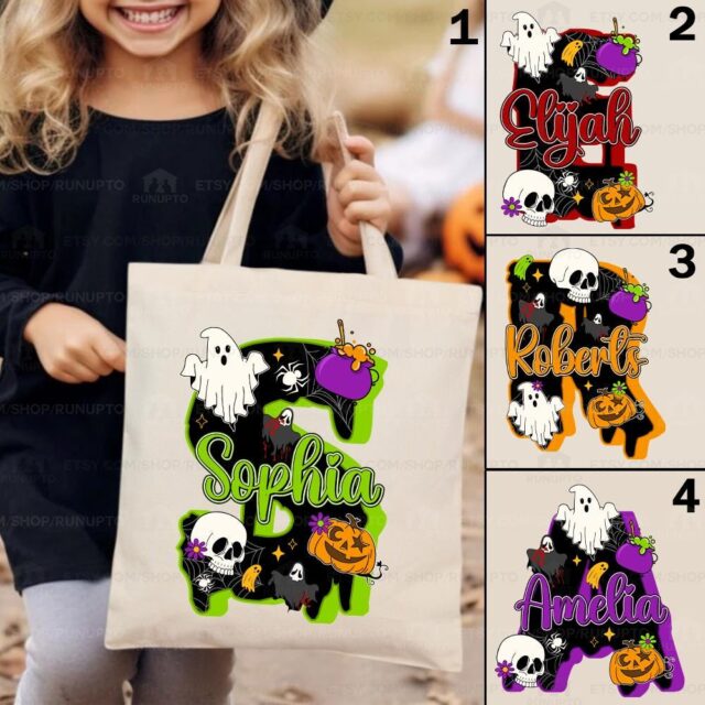 Custom Halloween Tote Bag with Kids Names – Trick or Treat Halloween Gift