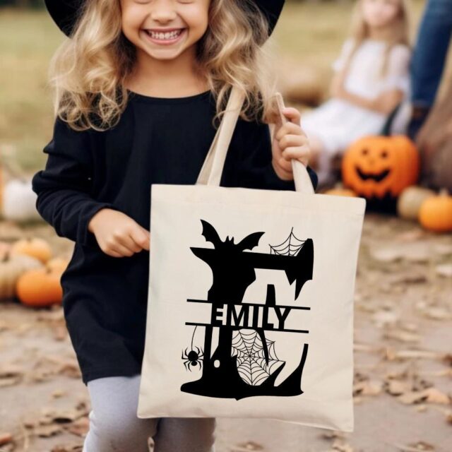 Custom Halloween Tote Bag with Kids Names – Trick or Treat Halloween Gift