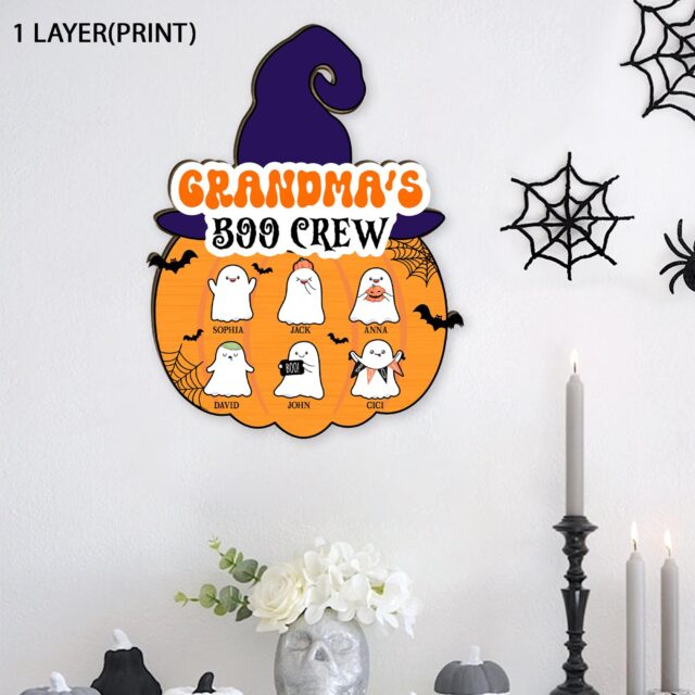 Custom Grandma’s Boo Crew Wooden Sign – Halloween Gift for Grandma