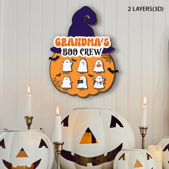 Custom Grandma’s Boo Crew Wooden Sign – Halloween Gift for Grandma