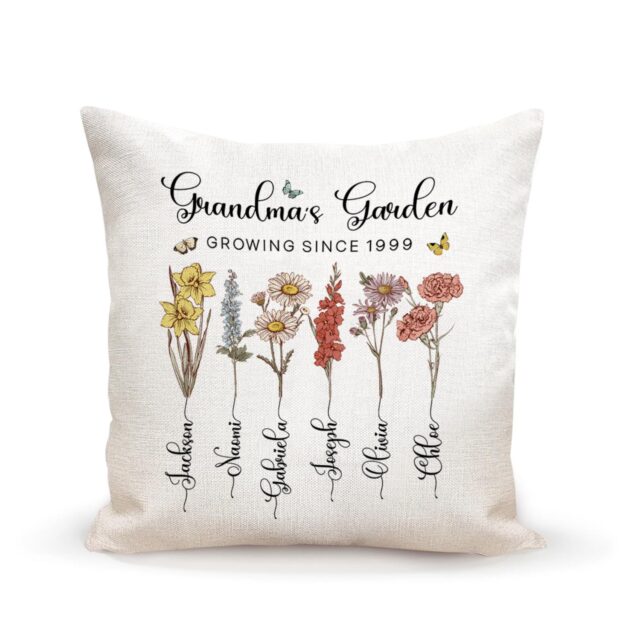 Custom Grandma’s Garden Pillow – Birth Month Flowers & Grandkids Gift