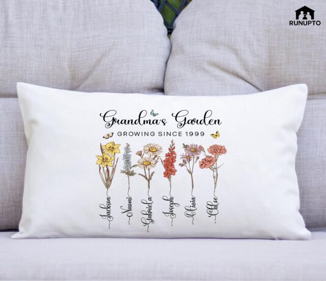 Custom Grandma’s Garden Pillow – Birth Month Flowers & Grandkids Gift