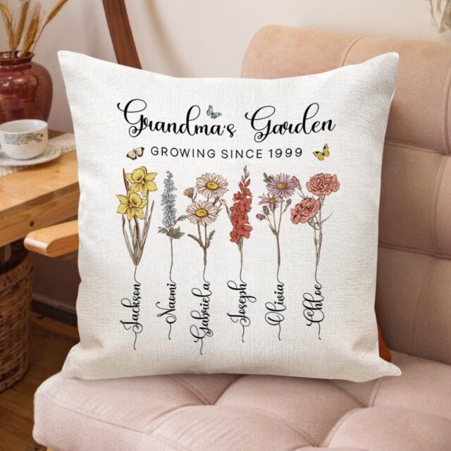 Custom Grandma’s Garden Pillow – Birth Month Flowers & Grandkids Gift