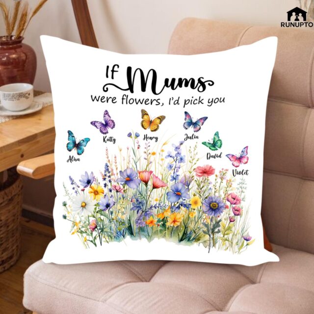 Personalized Wildflower Pillow – Custom Grandkids’ Names & Christmas Gift