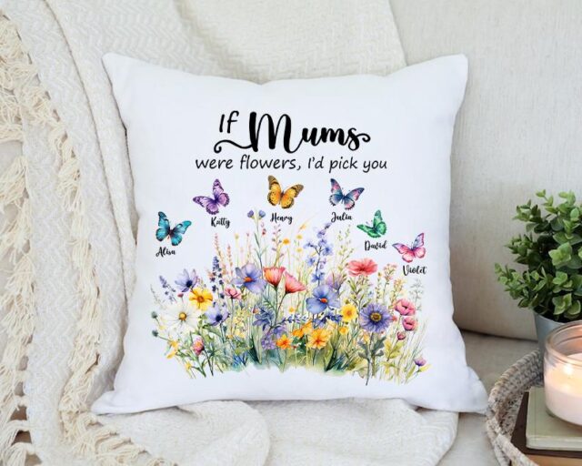 Personalized Wildflower Pillow – Custom Grandkids’ Names & Christmas Gift