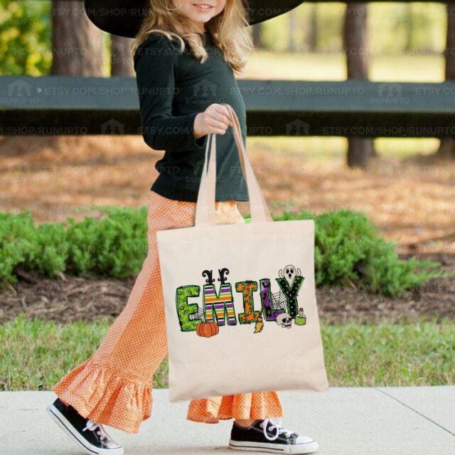 Custom Halloween Tote Bag with Kids Names – Trick or Treat Gift